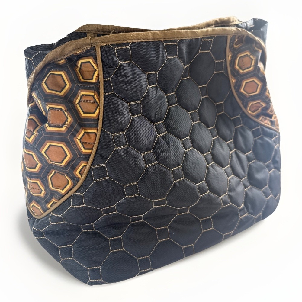 Cinda B Quilted Shoulder Bag Tote Jet Set‎ Black / Geometric Print Pattern